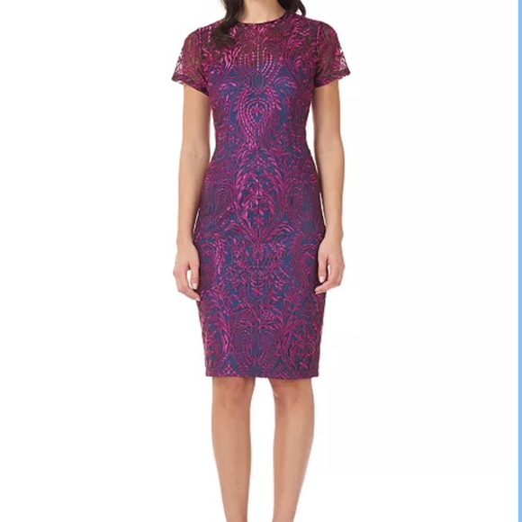 JS Collections Short-Sleeve Cocktail Dress in Fuschia/Navy - Picture 1 of 10